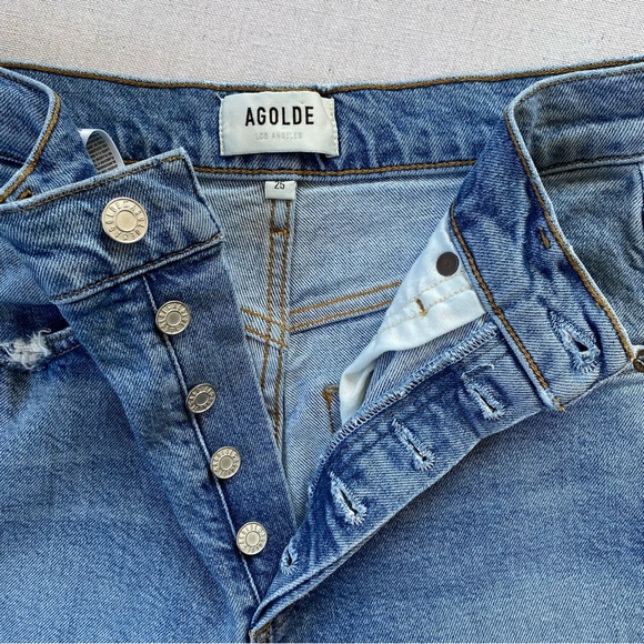 Agolde Riley Distressed Button Fly High Rise Jeans - Picture 10 of 14